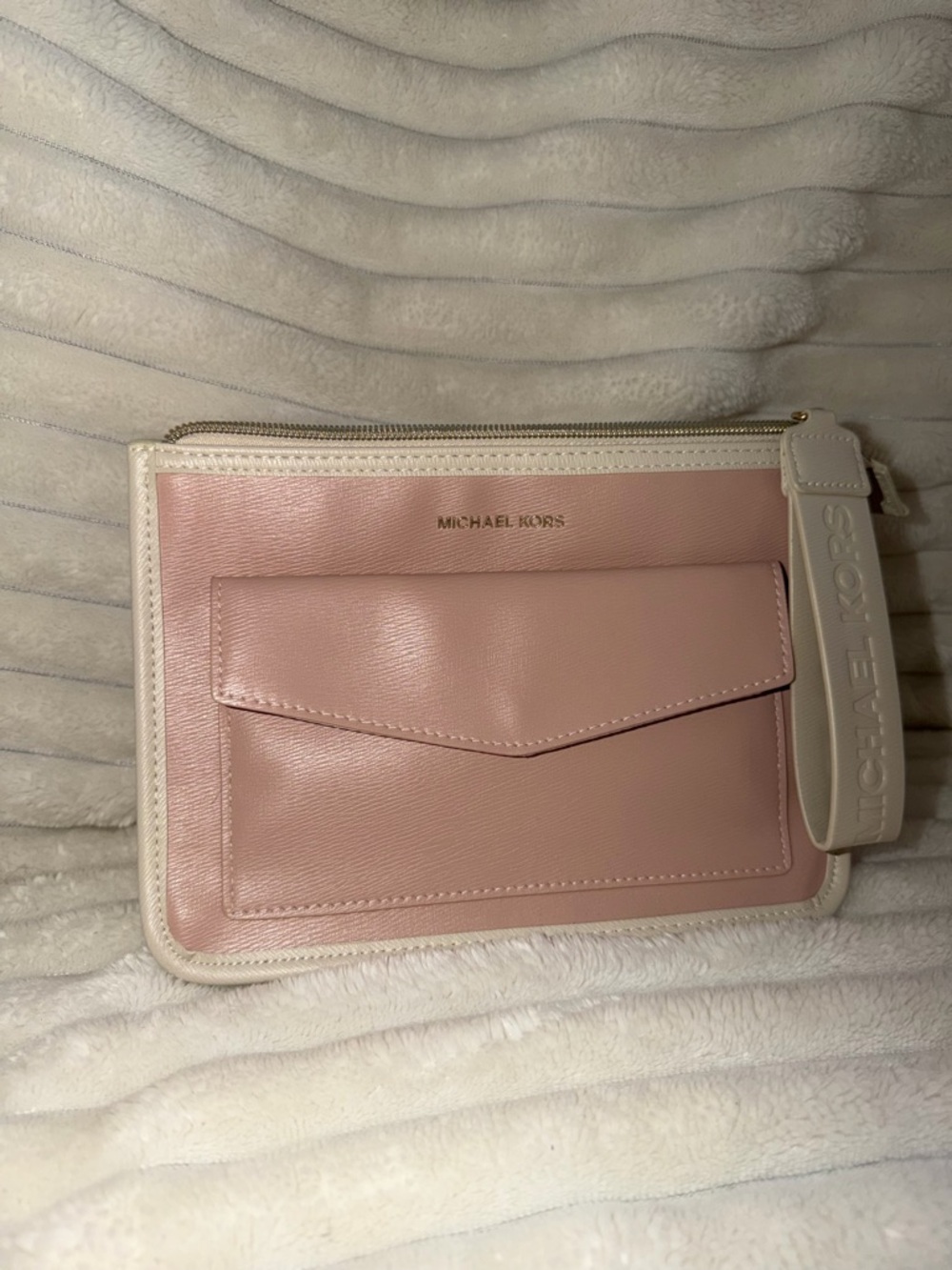 Michael Kors Pink and Cream Leather Wristlet Clutch
